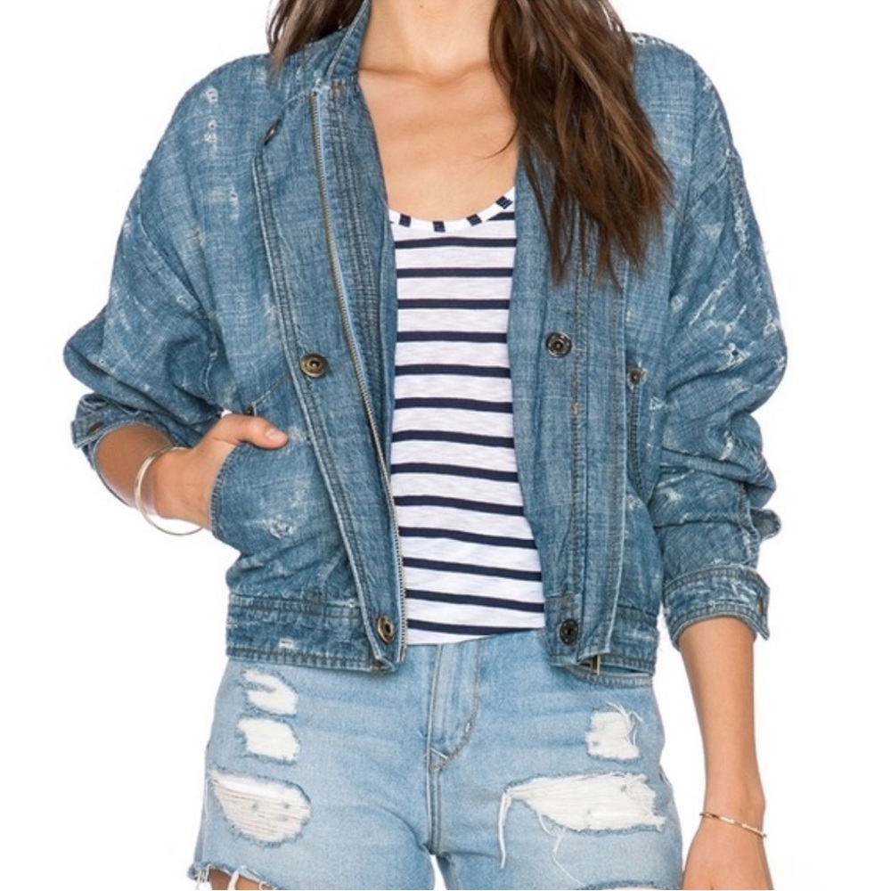 Free People Tattered Distressed Jean Jacket - Size S
